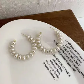 15 Button Pearl 18K Gold Large Hoop Earring for Women