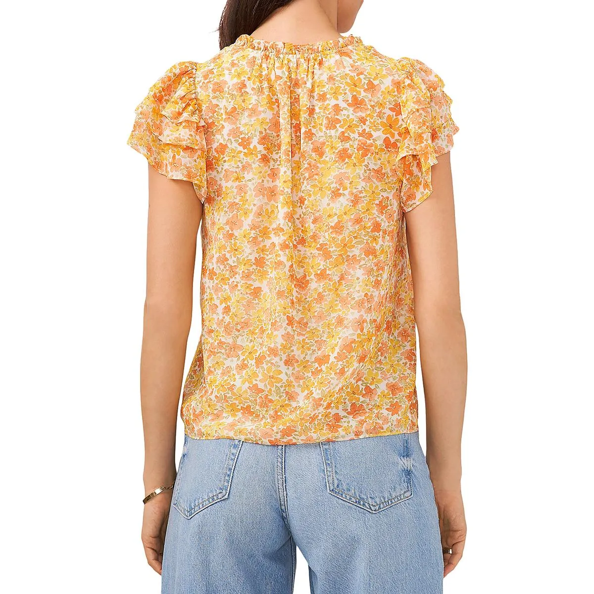 1.State Womens Floral Flutter Sleeve Pullover Top
