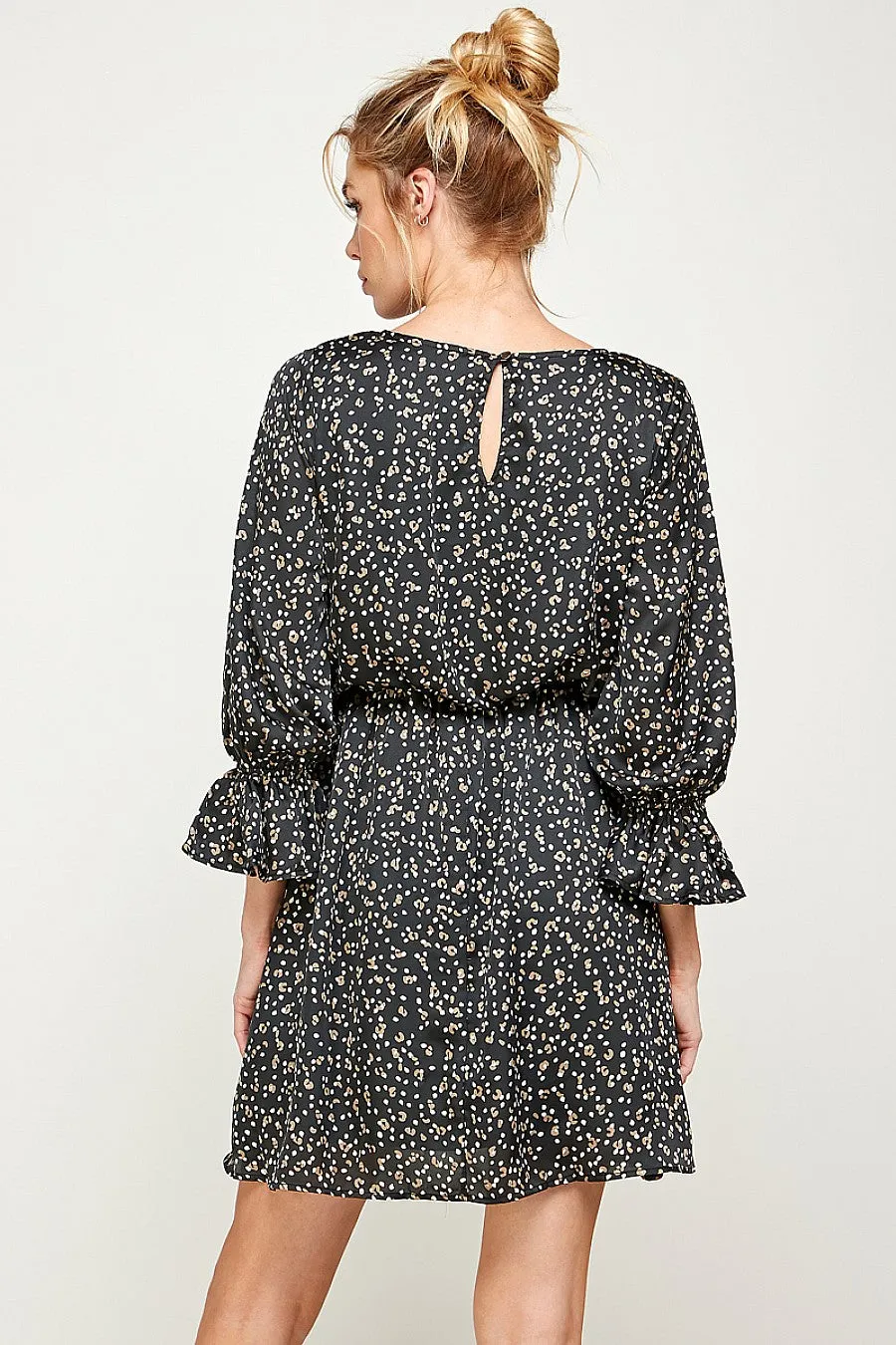 3/4 Sleeve Printed Short Dress