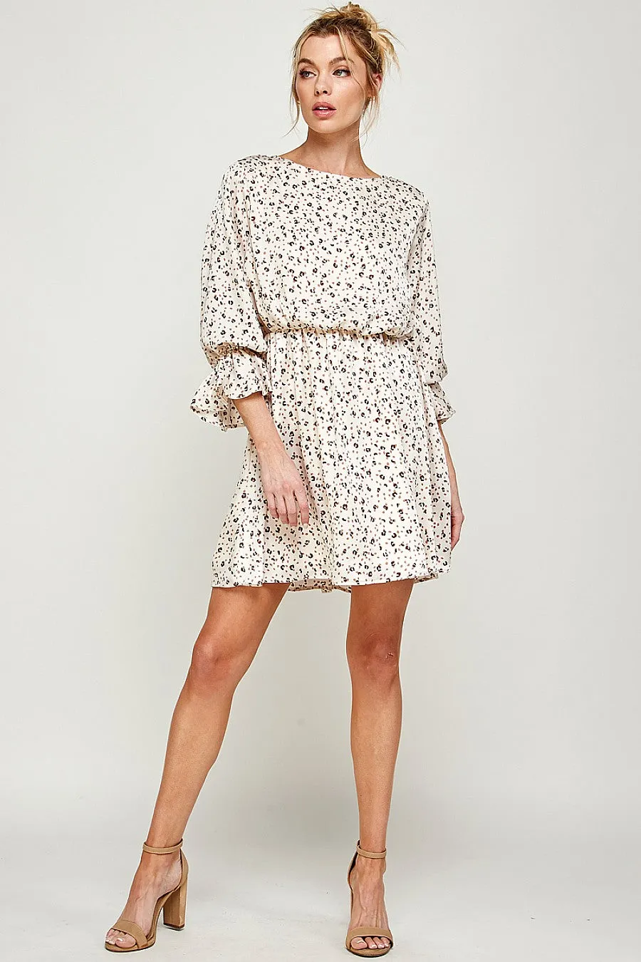 3/4 Sleeve Printed Short Dress