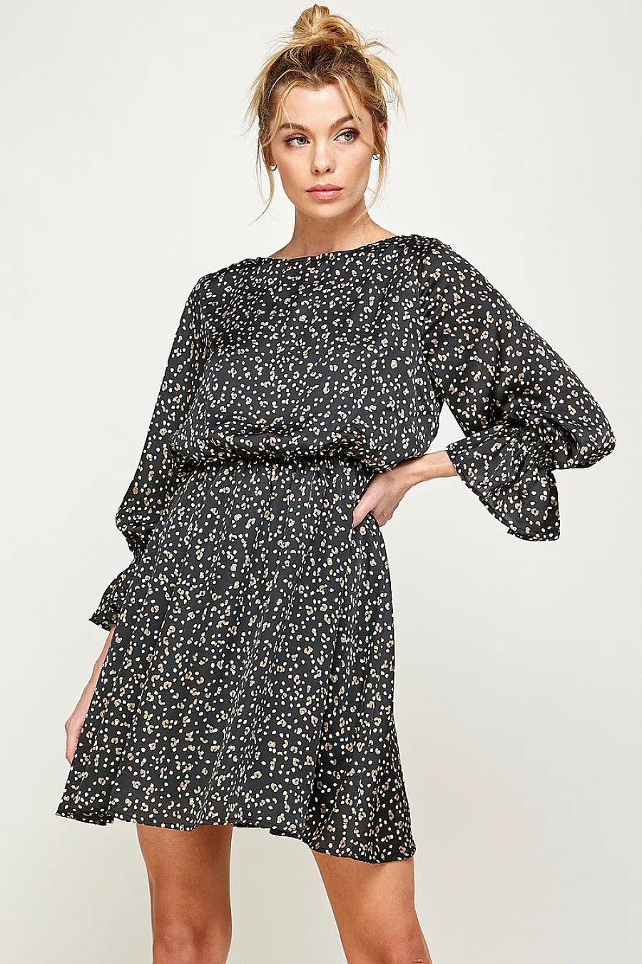 3/4 Sleeve Printed Short Dress