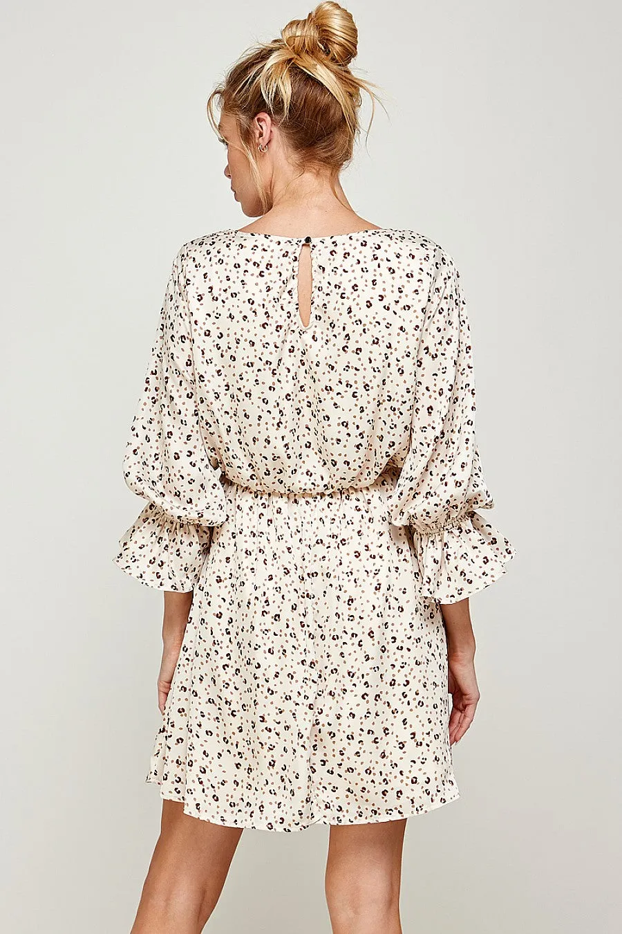 3/4 Sleeve Printed Short Dress