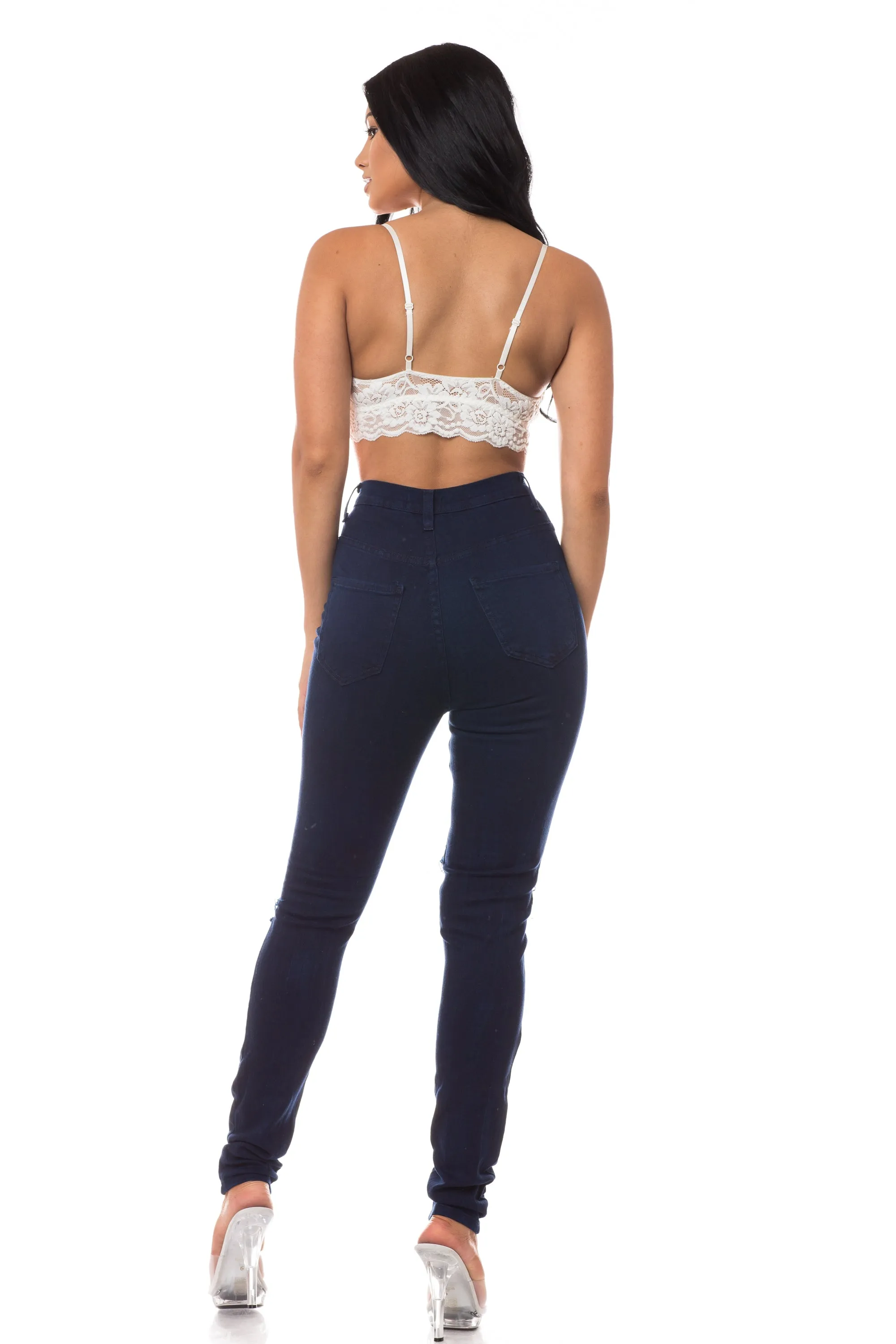 4316 Women's High Waisted Overdyed Distressed Skinny Jeans