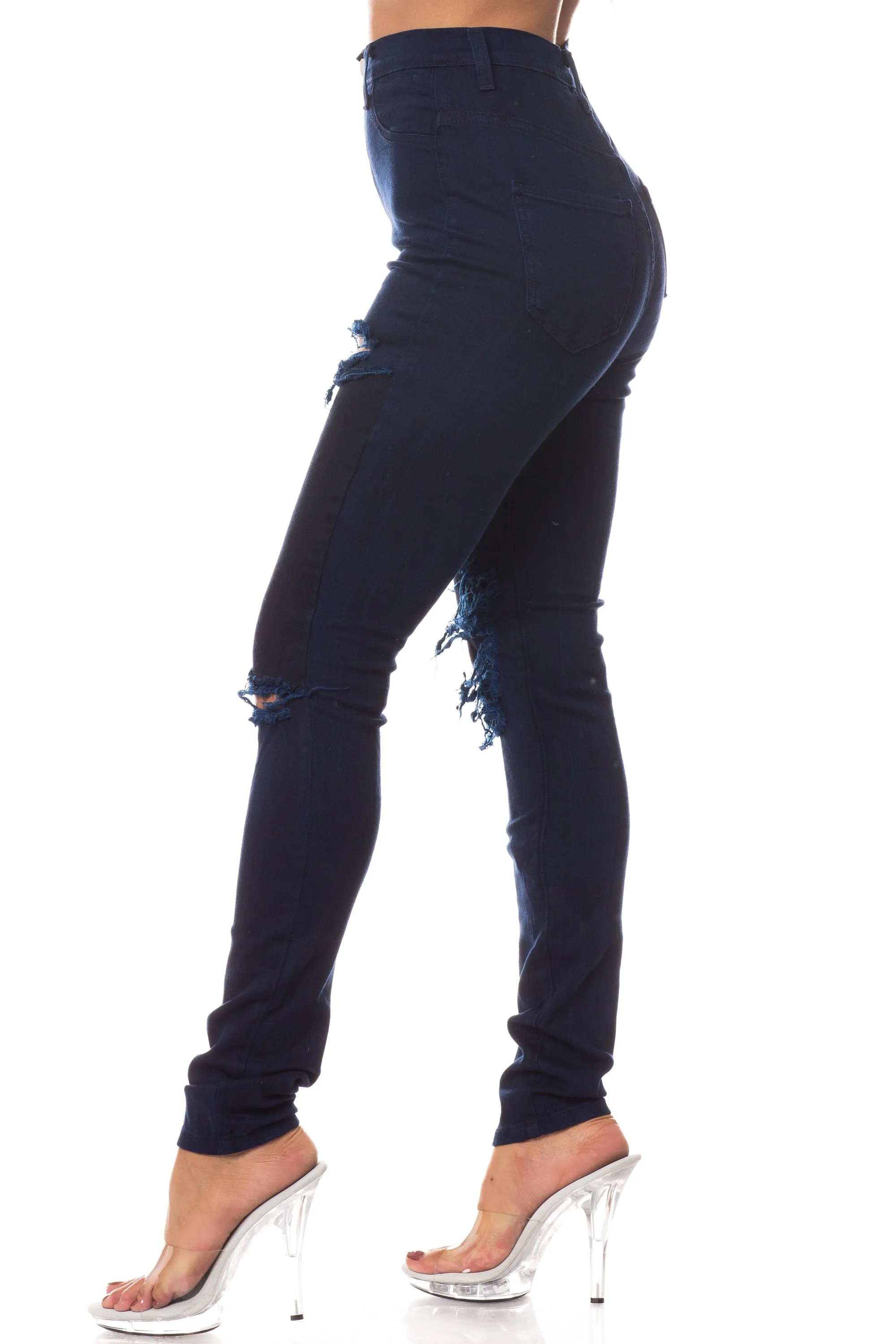 4316 Women's High Waisted Overdyed Distressed Skinny Jeans