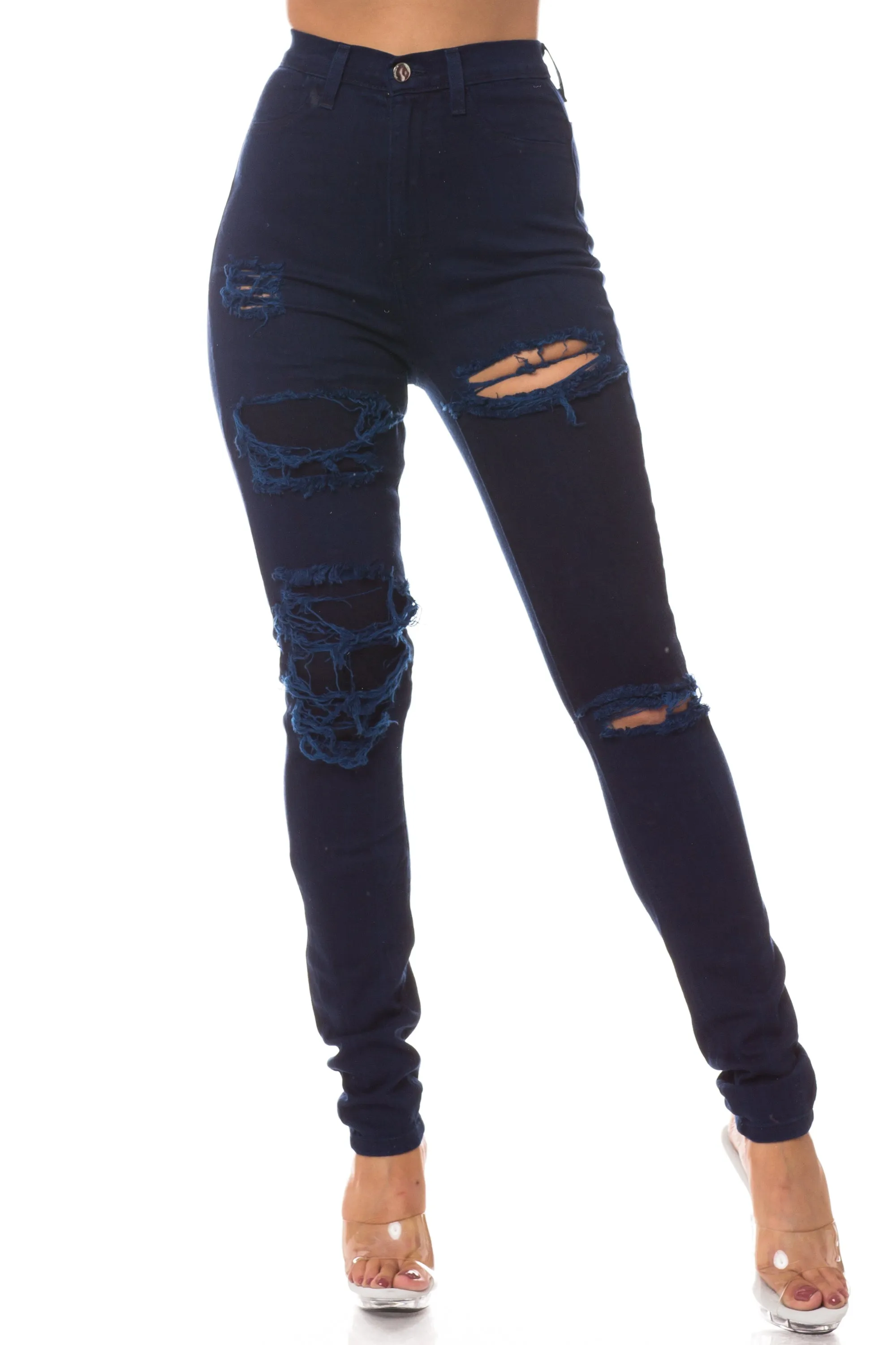 4316 Women's High Waisted Overdyed Distressed Skinny Jeans