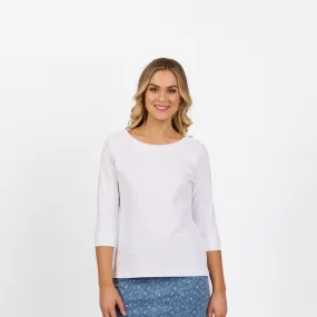 4381 Boat Neck 3/4 Sleeve Top -White