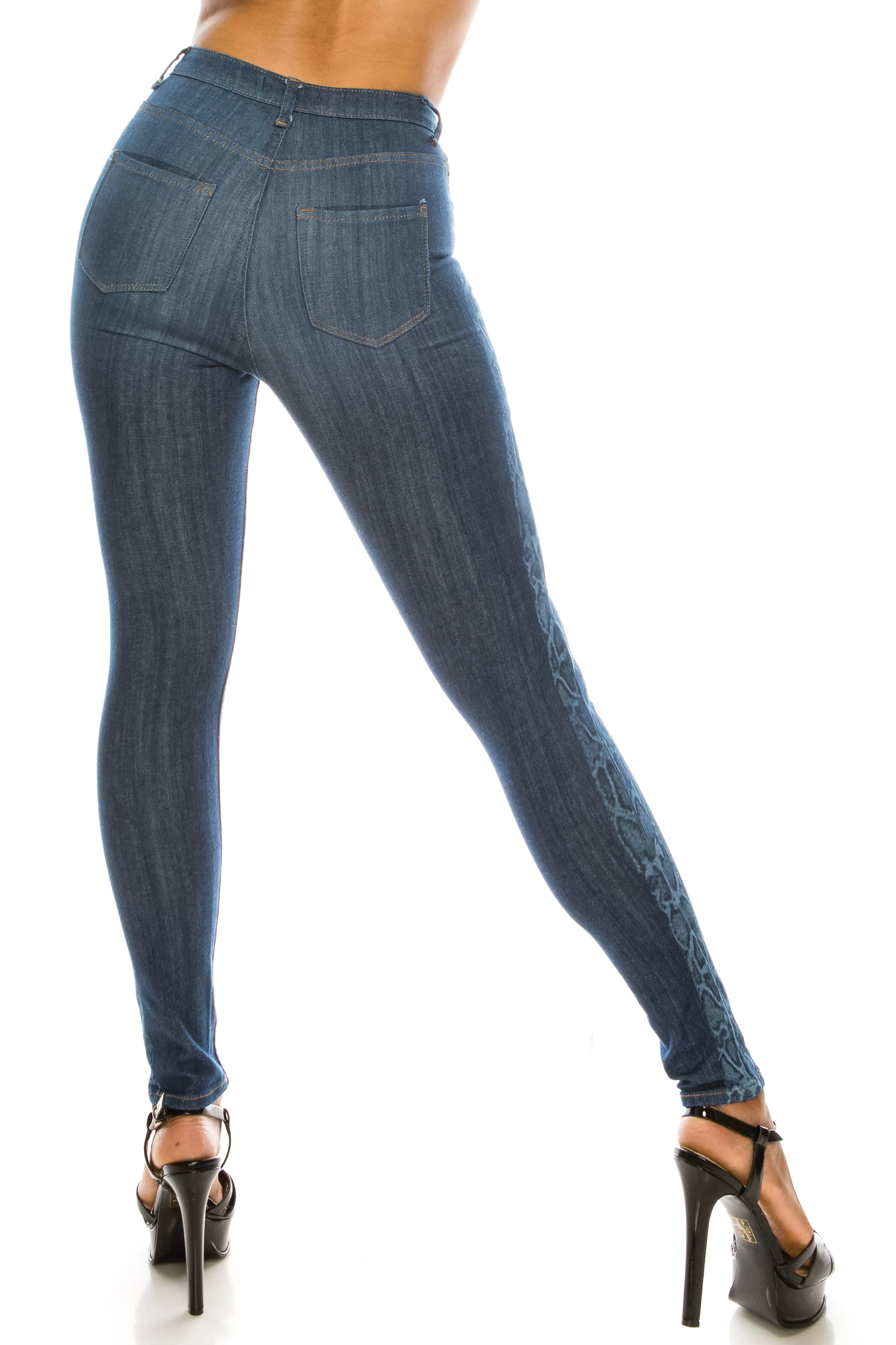 4670 Women's High Waisted Skinny Jeans with Snake Printed Outseam
