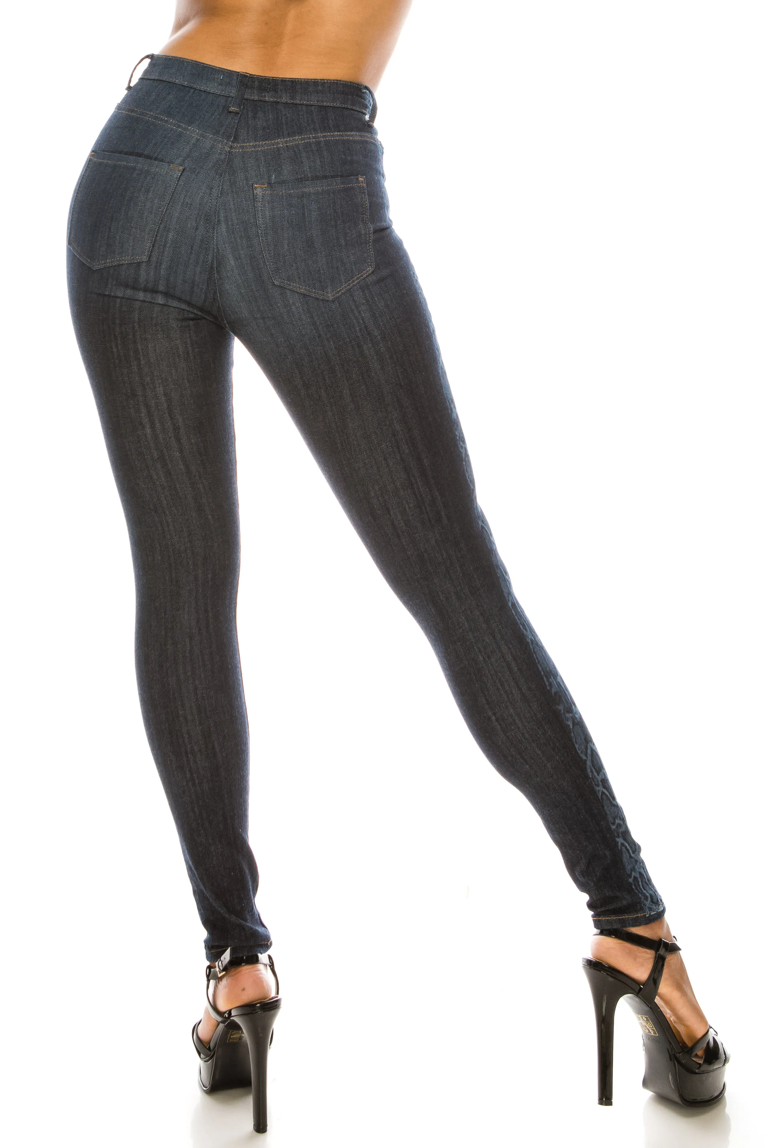 4670 Women's High Waisted Skinny Jeans with Snake Printed Outseam