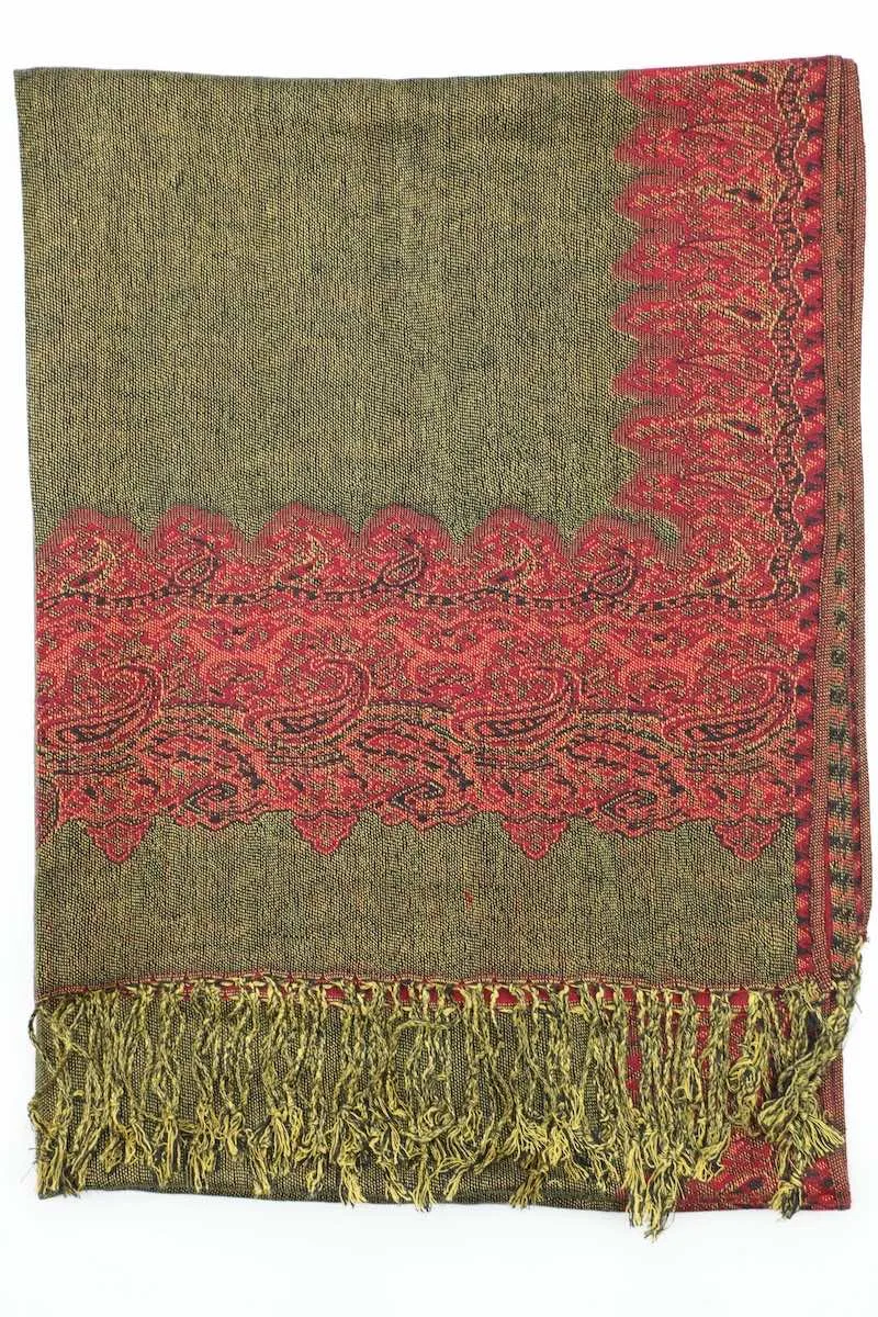 Achillea Burgundy Border Pashmina Shawl Wrap Scarf