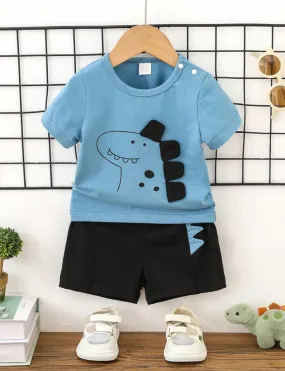 BABY CARTOON GRAPHIC 3D PATCHED DESIGN TEE & SHORTS