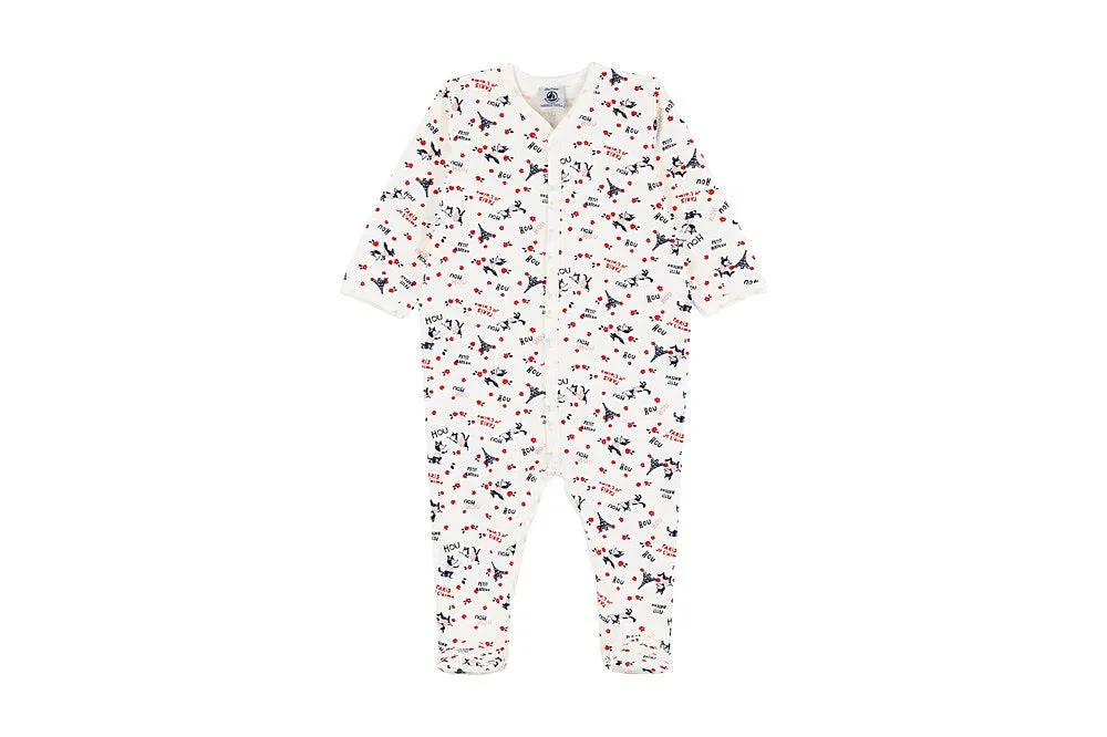 Baby Girl Front Snap Parisien Print Footie - Petit Bateau