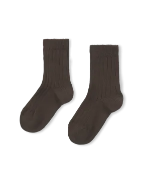 Basic Rib Short Socks - Brown
