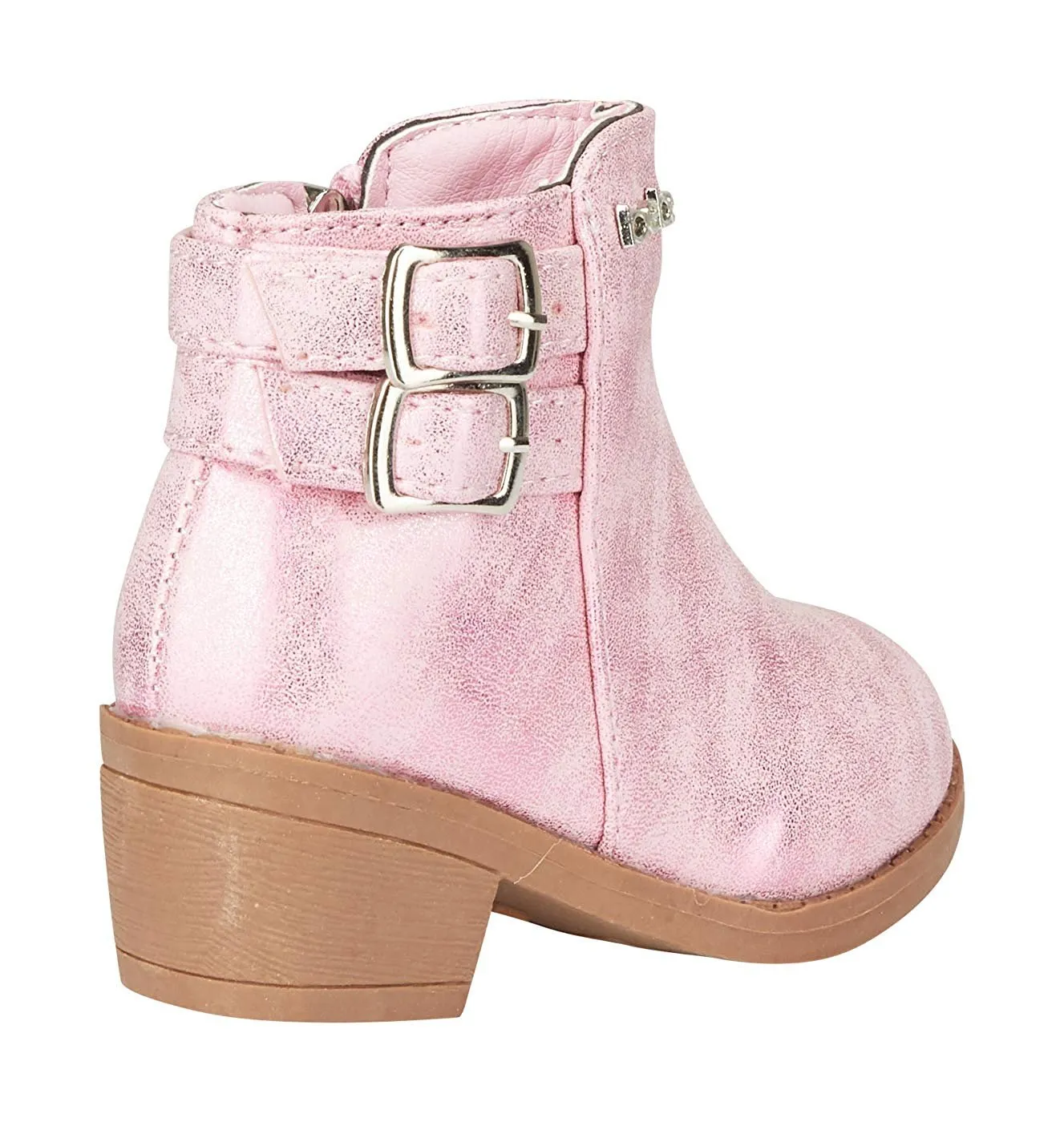 bebe Toddler Girls Metallic Boots Buckle Straps Slip-On Mid-Heel Fashion PU Shoes