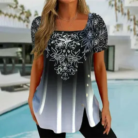 BerryBetty - Asymmetrical Floral Print Blouse