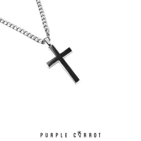 Black & Silver Cross with 5mm Cuban Chain
