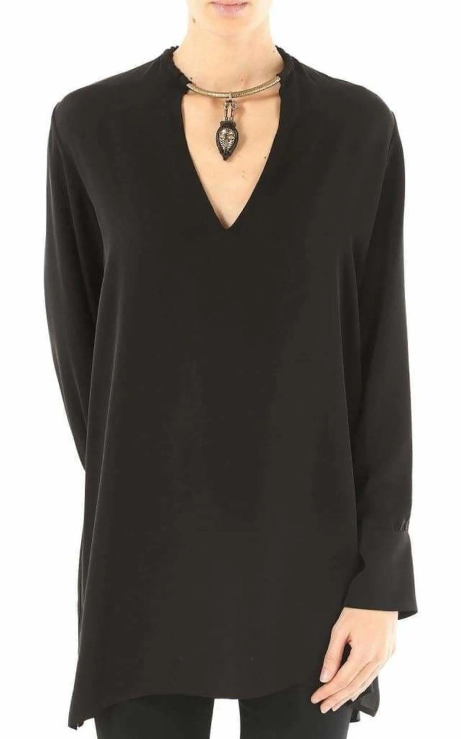 Black Necklace Collar Silk Shirt