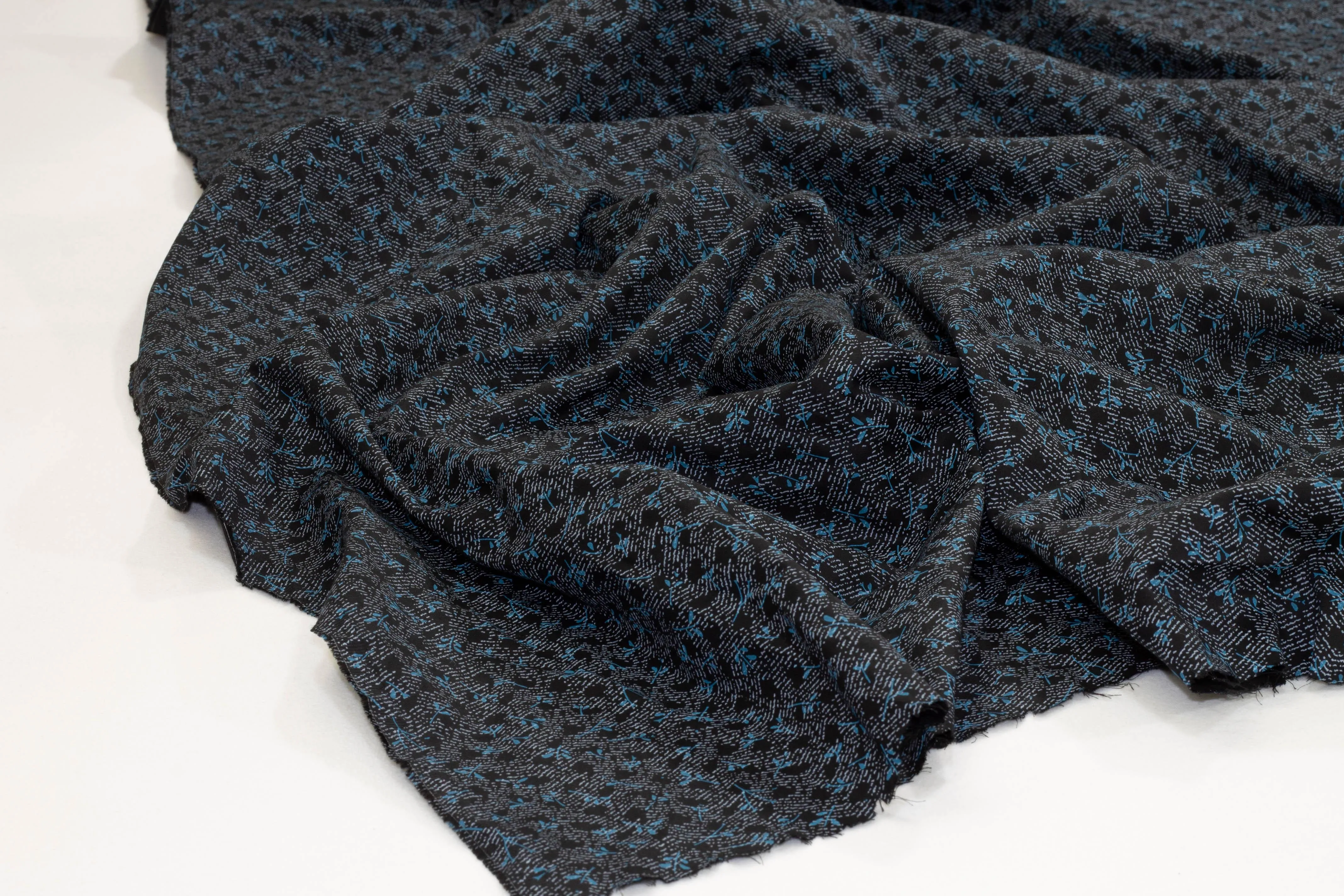 Blue and Gray Floral Abstract Cotton
