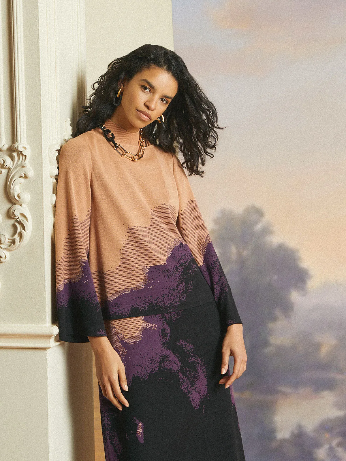 Boat Neck Tunic - Bell Sleeve Recycled Knit