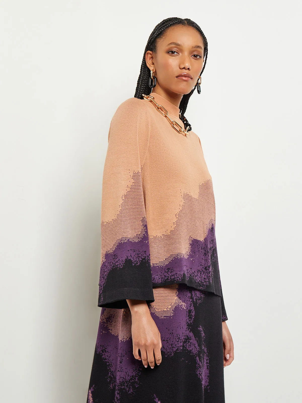 Boat Neck Tunic - Bell Sleeve Recycled Knit