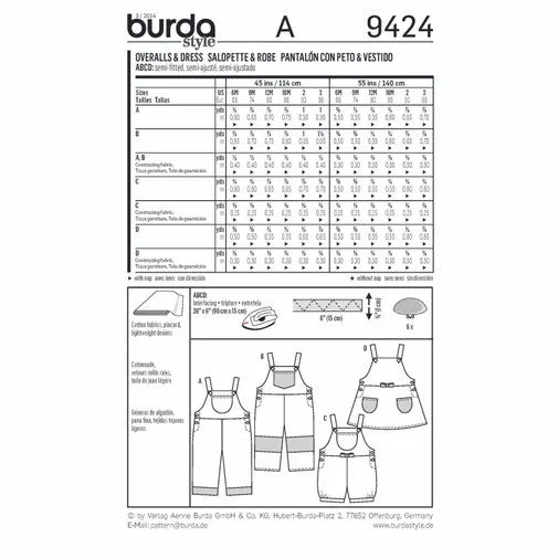 Burda Baby/Child Dungaree/Pinafore 9424