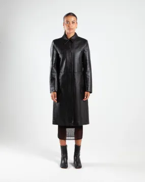 Calvin Klein Oversized Textured Leather Coat Black