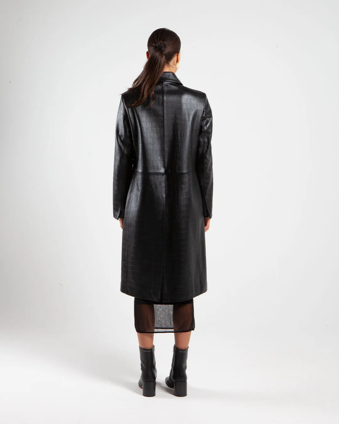 Calvin Klein Oversized Textured Leather Coat Black