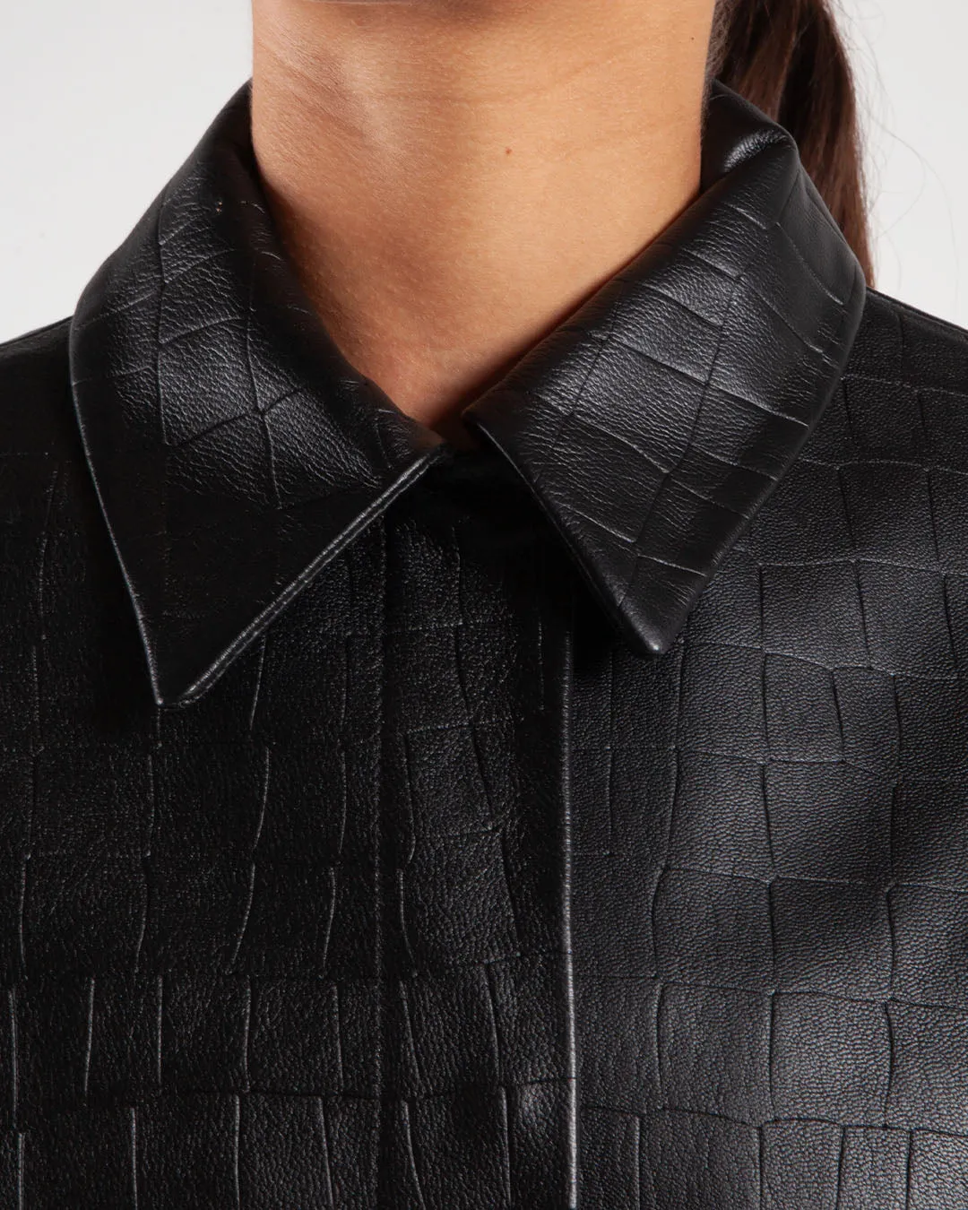 Calvin Klein Oversized Textured Leather Coat Black