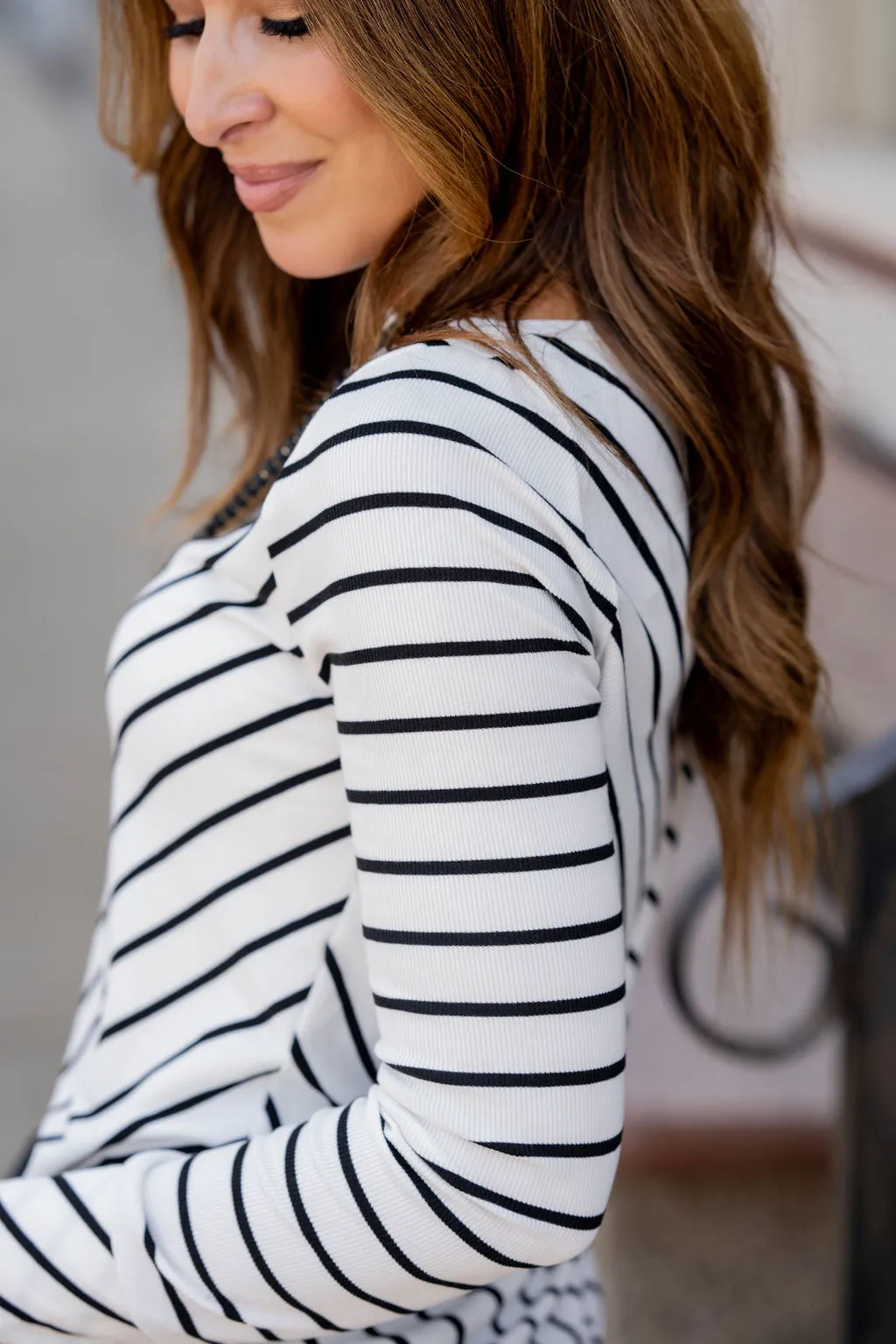 Contrasting Stripes Lightly Ribbed Tee