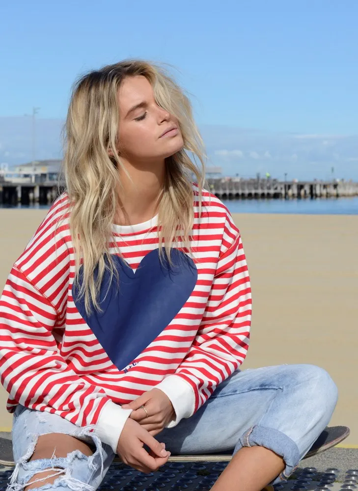 Copy of Hammill   Co Lucky Stripe Sweat Red Vanilla