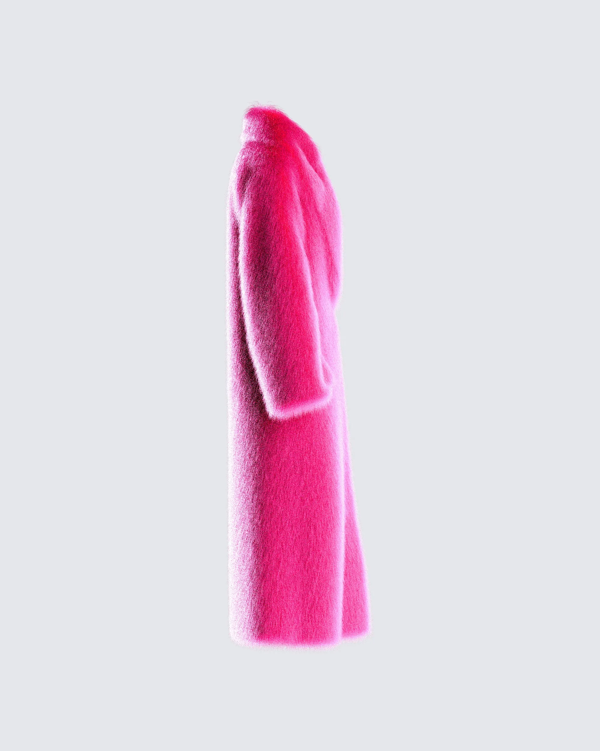 Corinne Hot Pink Vegan Fur Coat