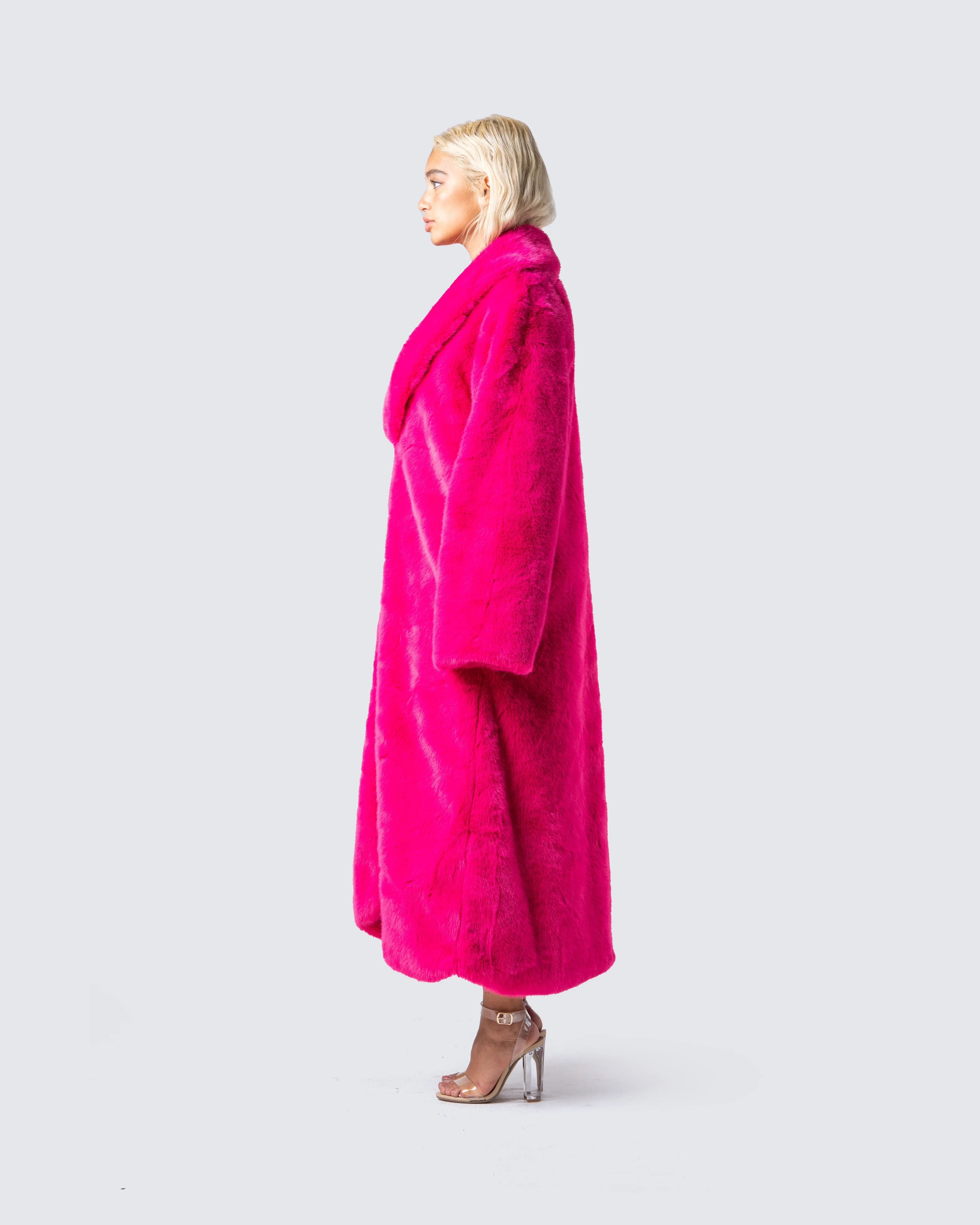 Corinne Hot Pink Vegan Fur Coat