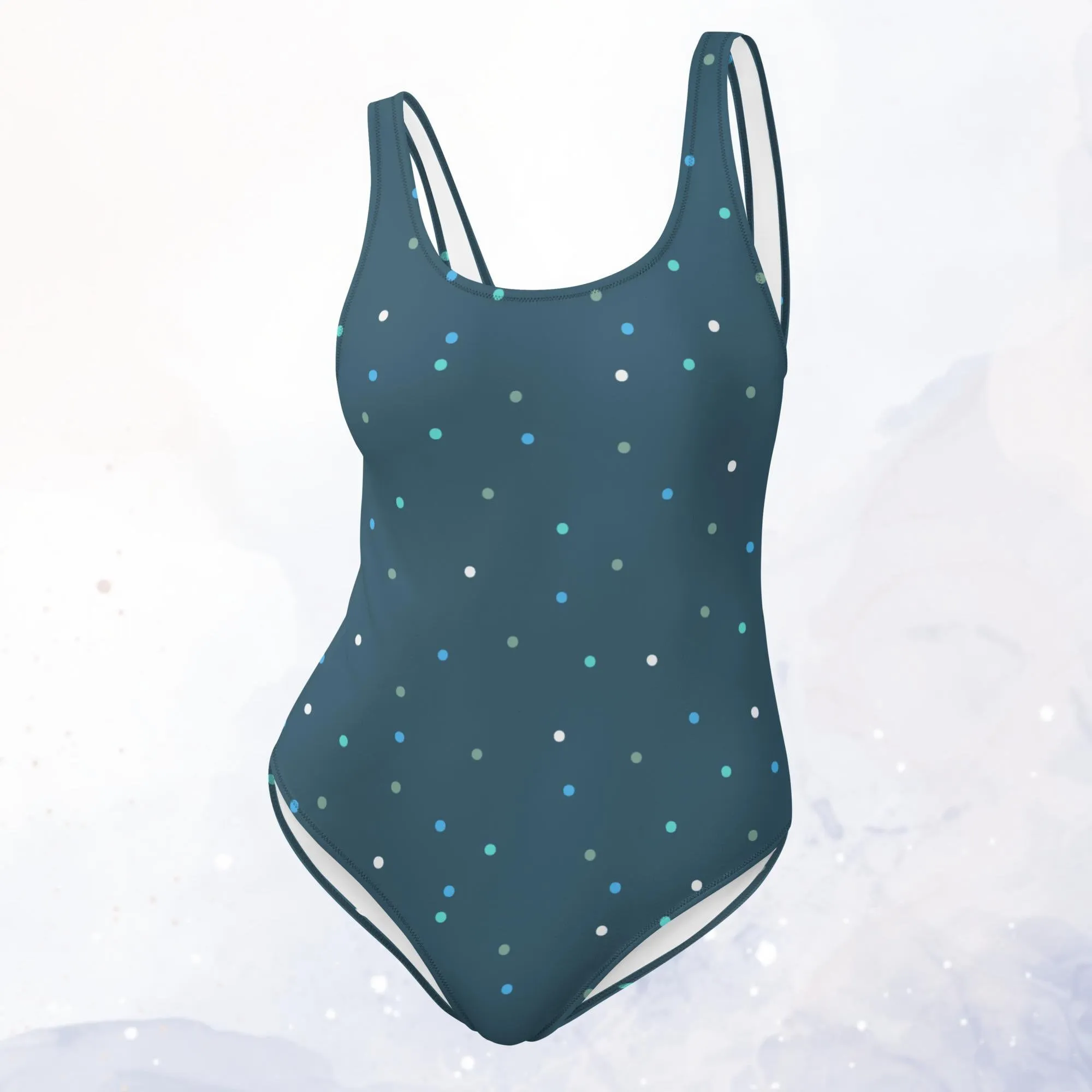 Dark Blue Polka Dot One-Piece Swimsuit