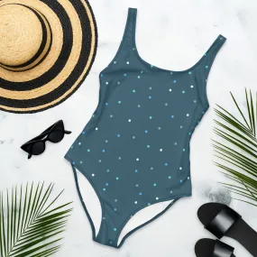Dark Blue Polka Dot One-Piece Swimsuit