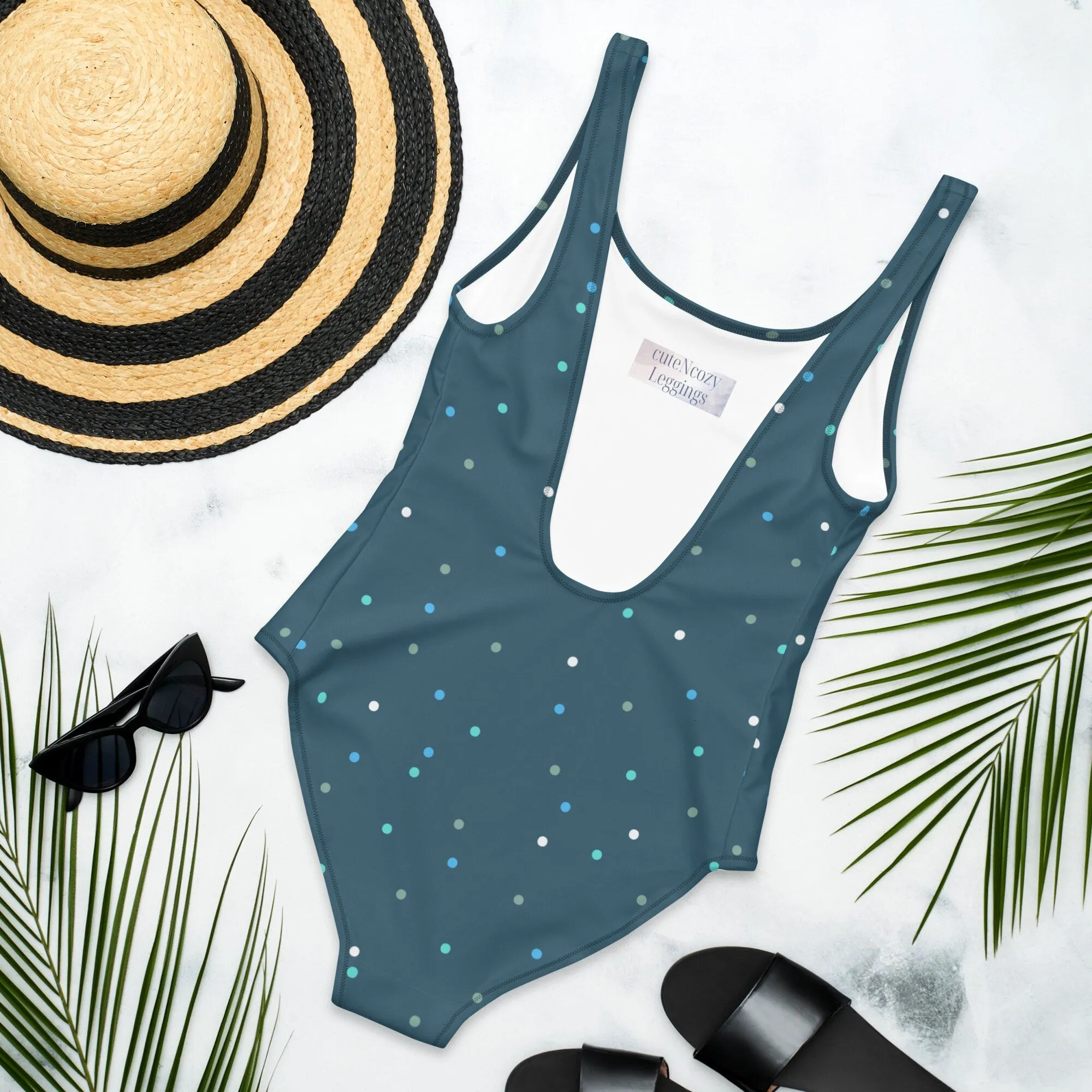 Dark Blue Polka Dot One-Piece Swimsuit