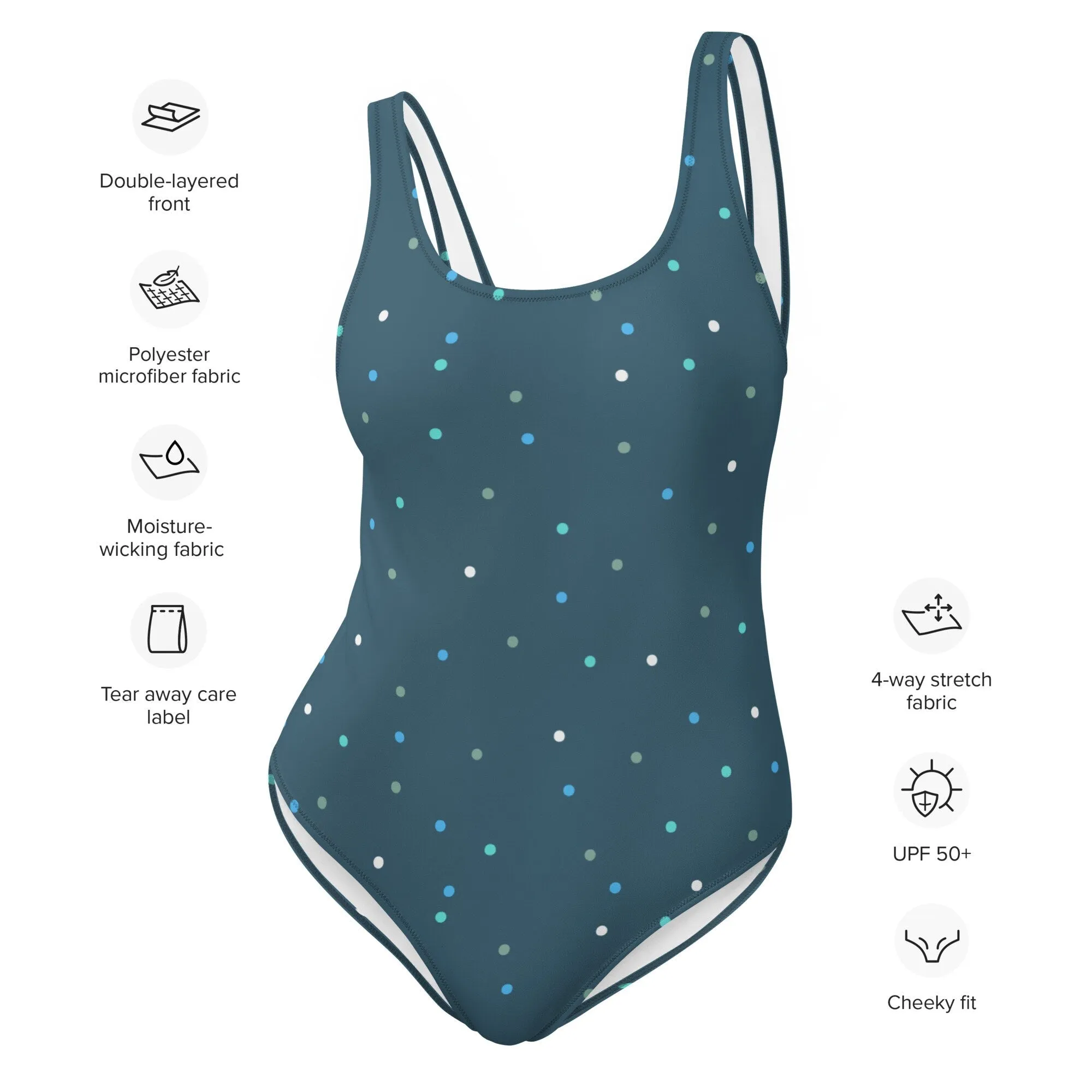 Dark Blue Polka Dot One-Piece Swimsuit