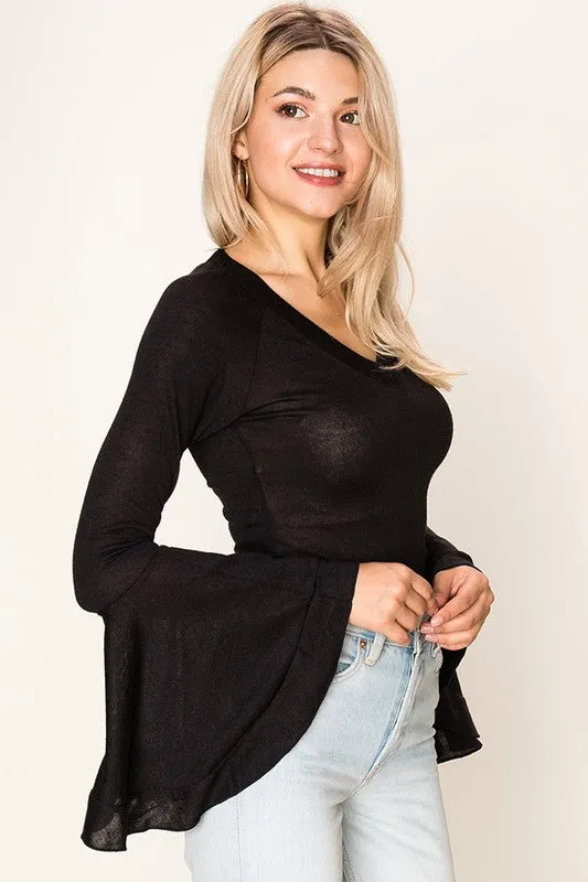 DEEP V BELL SLEEVE TOP