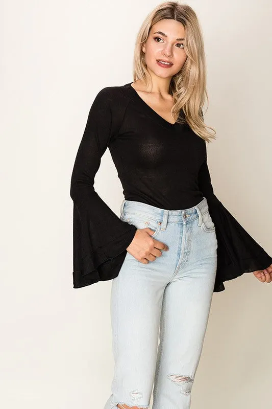 DEEP V BELL SLEEVE TOP
