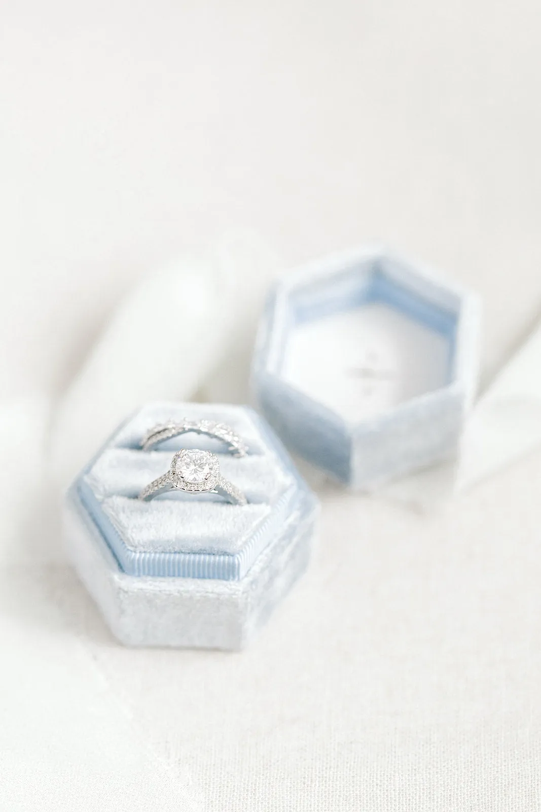 Dusty Blue Velvet Hexagon Ring Box