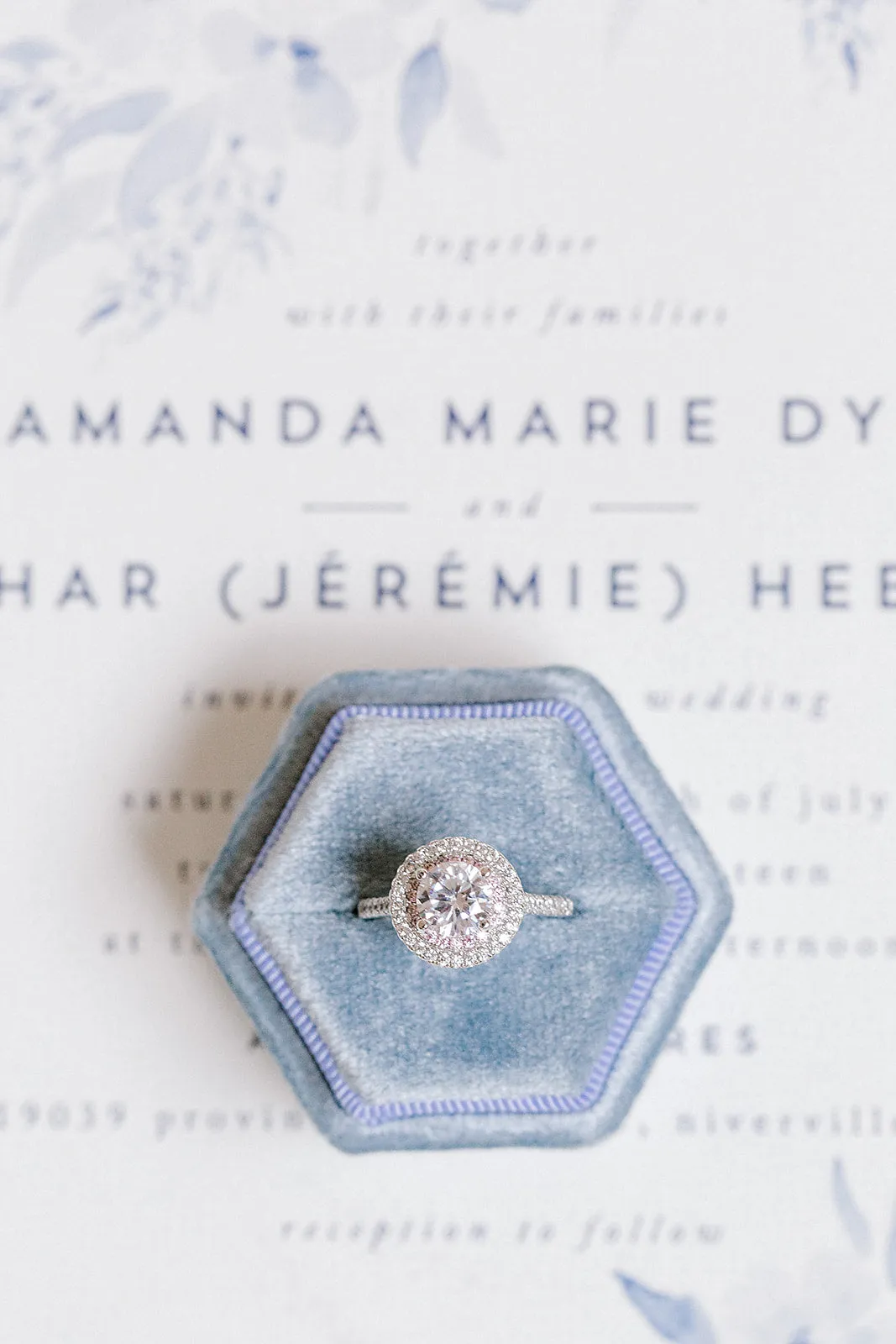 Dusty Blue Velvet Hexagon Ring Box