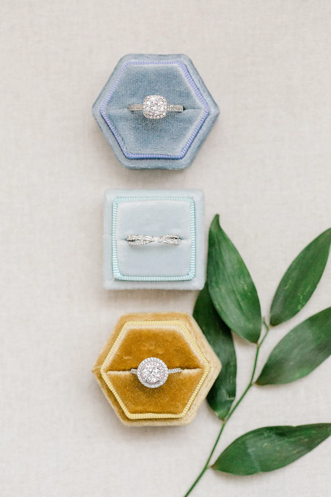 Dusty Blue Velvet Hexagon Ring Box