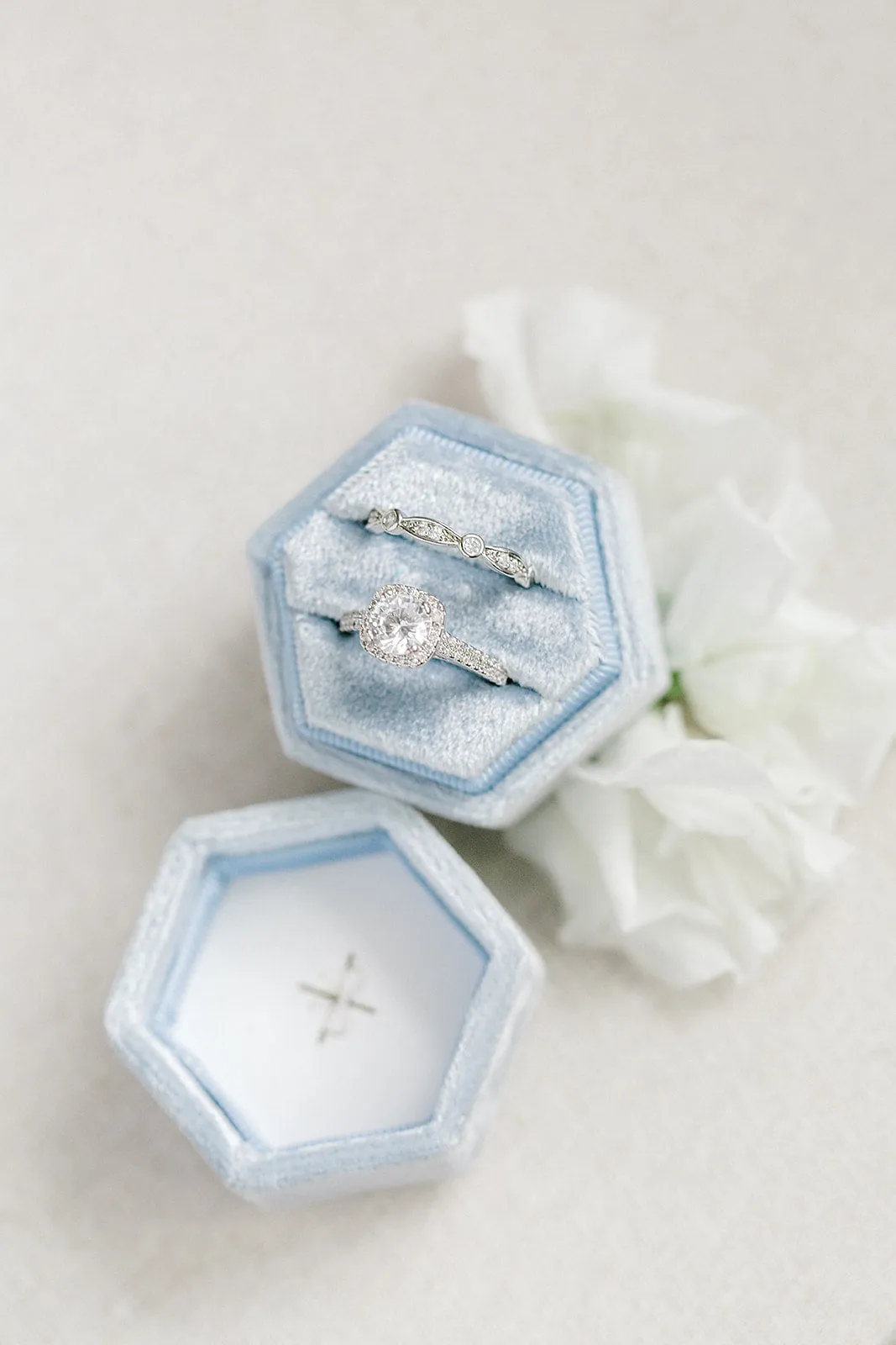 Dusty Blue Velvet Hexagon Ring Box