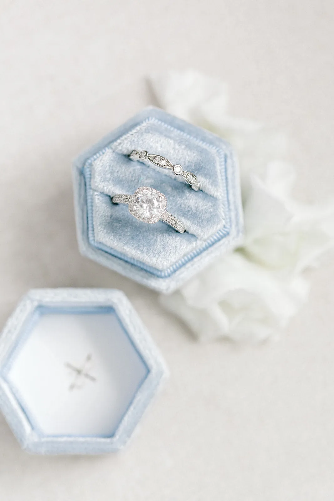 Dusty Blue Velvet Hexagon Ring Box