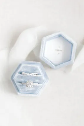 Dusty Blue Velvet Hexagon Ring Box