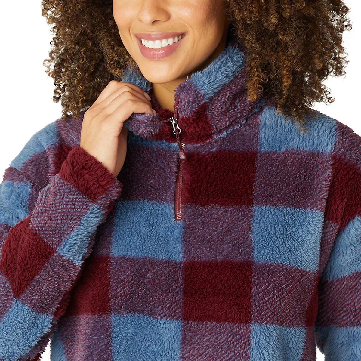 Eddie Bauer Women's Ultra Soft Plush Fleece Quarter Zip Sweatshirt Harbor Check Print Pullover Top