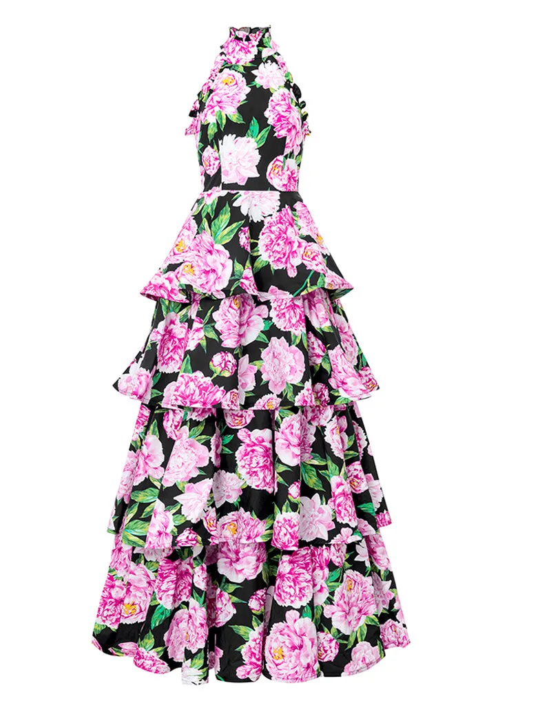 ELARA HIGH NECK TIERED MAXI BL66D12L