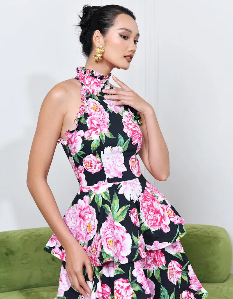 ELARA HIGH NECK TIERED MAXI BL66D12L