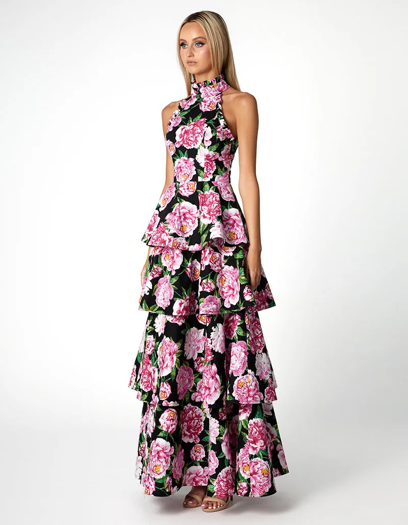 ELARA HIGH NECK TIERED MAXI BL66D12L