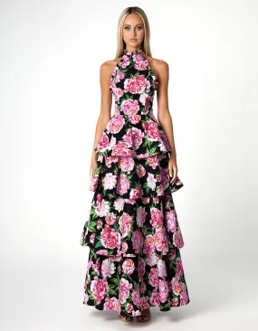 ELARA HIGH NECK TIERED MAXI BL66D12L