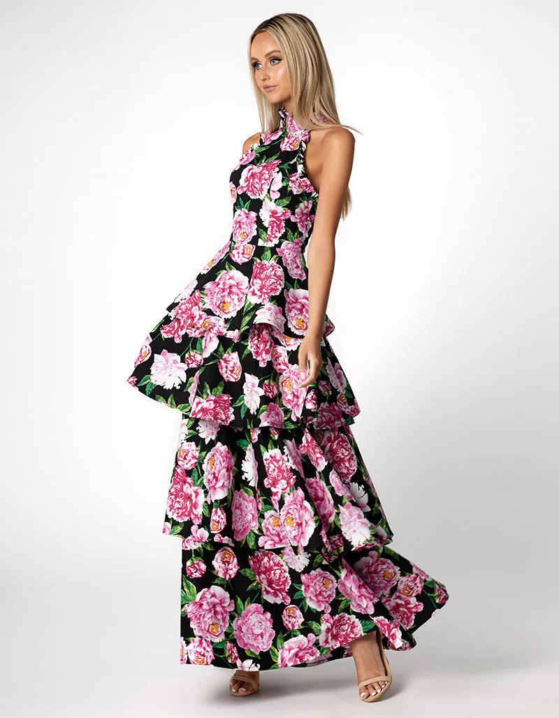 ELARA HIGH NECK TIERED MAXI BL66D12L