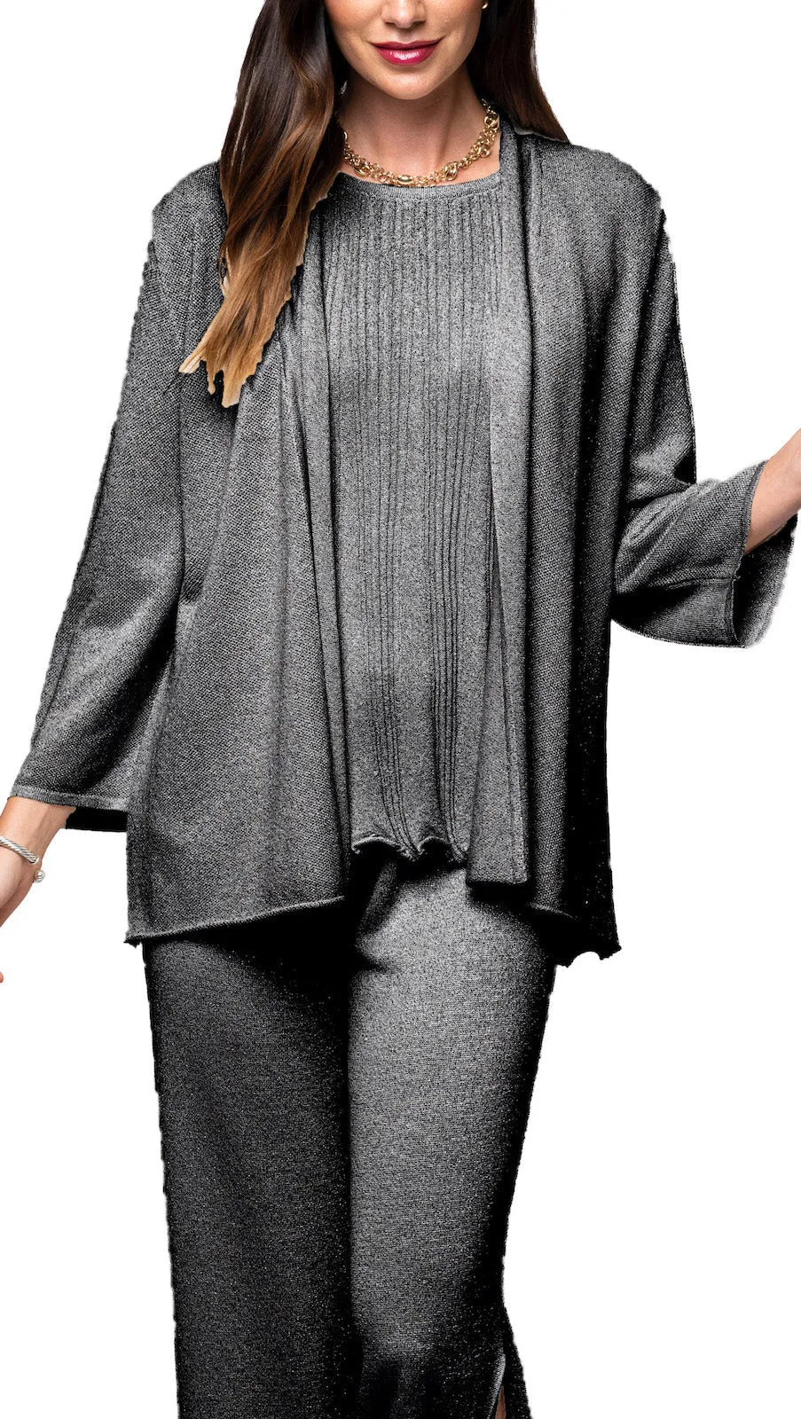 Elsa Shimmery Jacket / Cardigan ; Black Silver